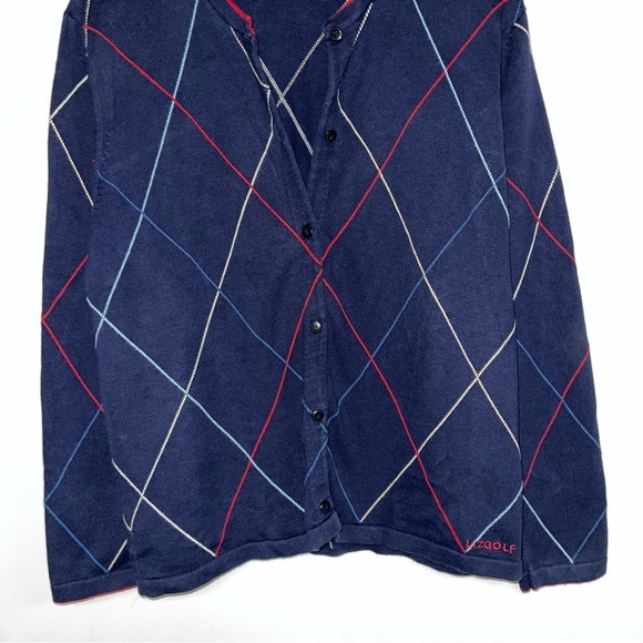 Liz Clairborne  Golf Cardigan Women's Size Large Navy Red Argyle Cotton Vintage - Picture 4 of 6